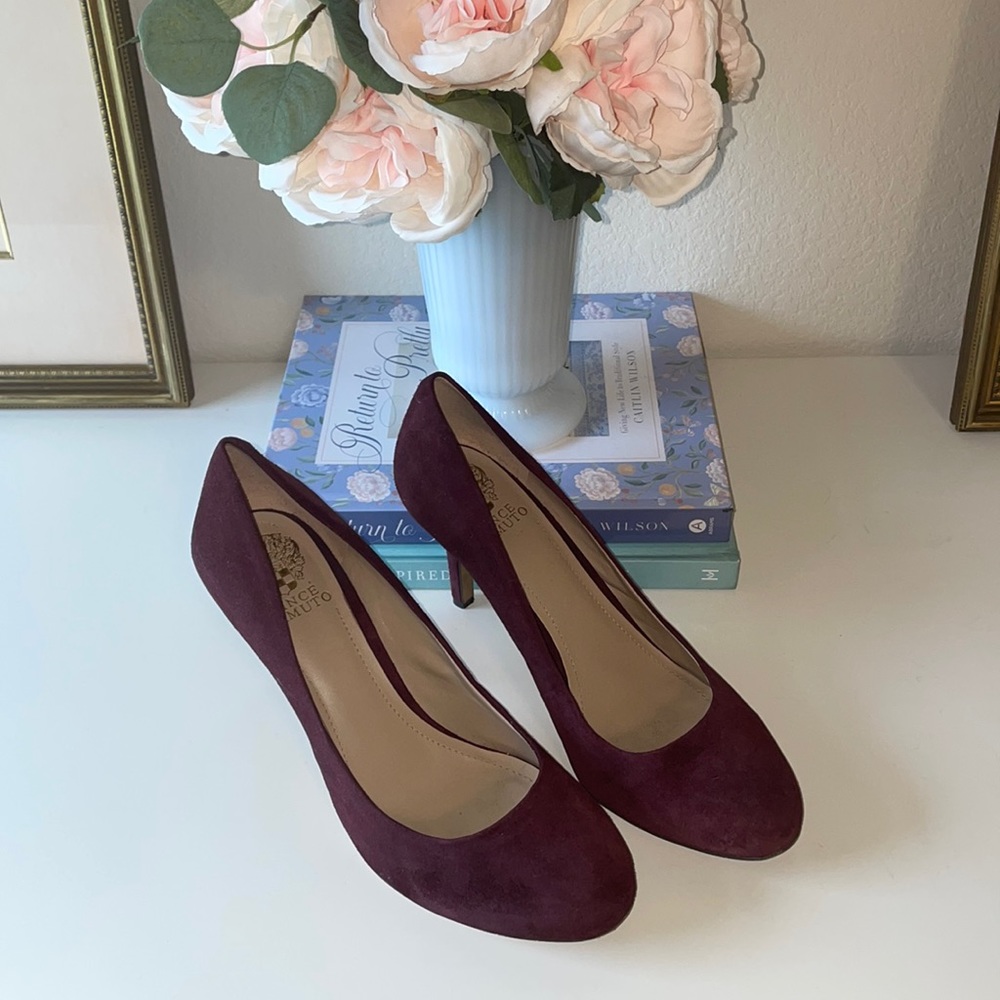 Vince Camuto Wine Suede Round-Toe Pumps